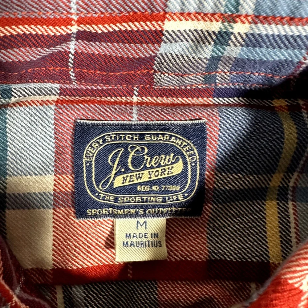 J Crew Shirt Mens Medium Red Plaid Blanket Button Up Casual Preppy Workwear Logo